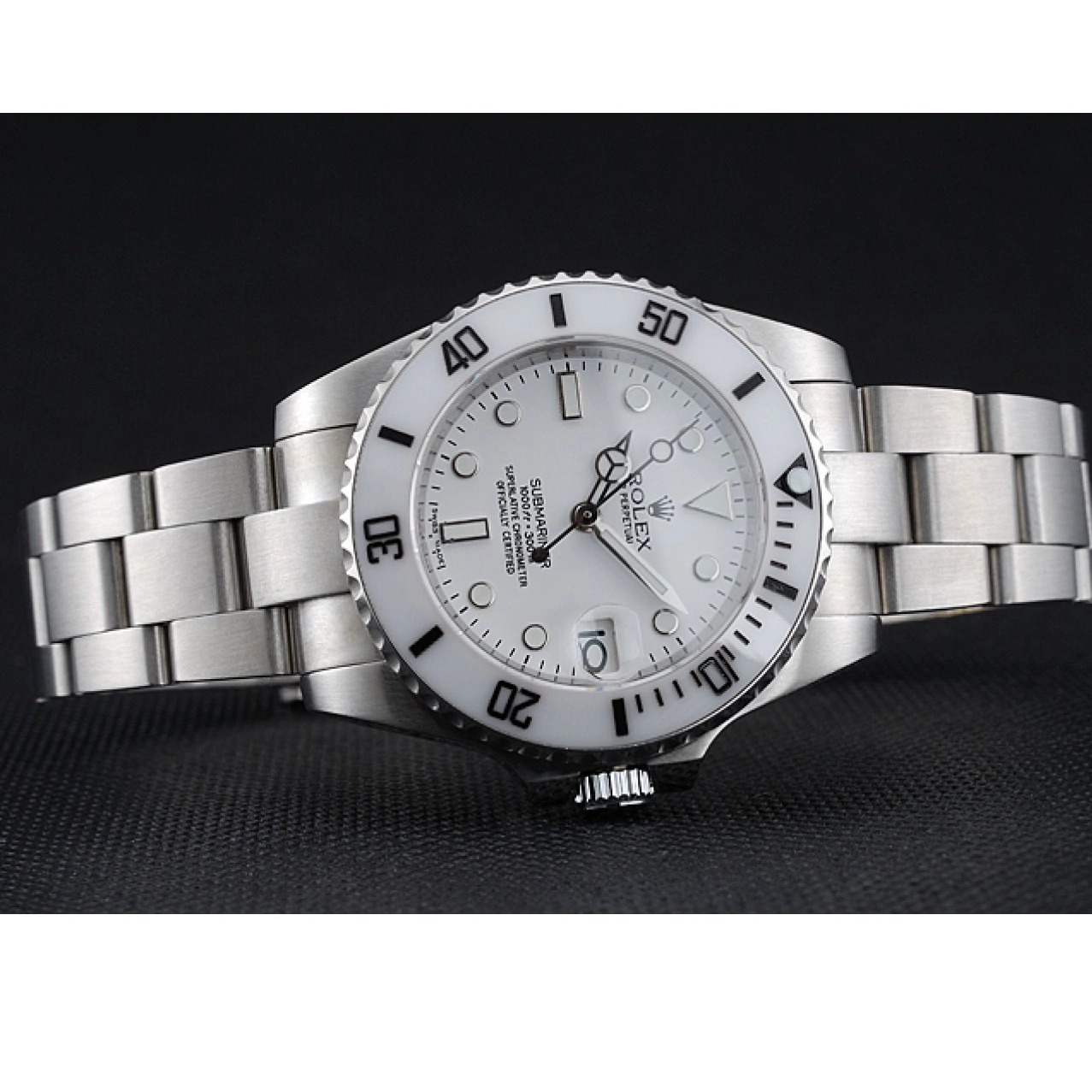 Aaa replica watch White Steel Dial Submariner Rolex Bracelet Stainless 1454152 0605